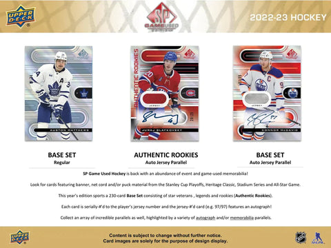 2022/23 Upper Deck SP Game Used Hockey Hobby Box