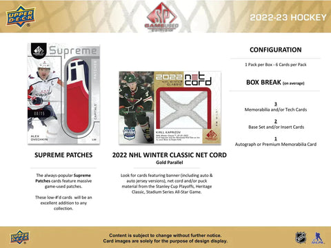 2022/23 Upper Deck SP Game Used Hockey Hobby Box