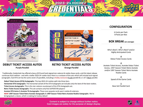 2023/24 Upper Deck Credentials Hockey Hobby Box